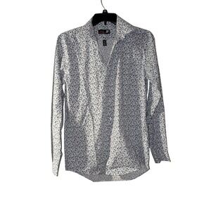 J Ferrar Mens Slim Fit Stretch Floral Button Down Shirt Blue Burgundy White M